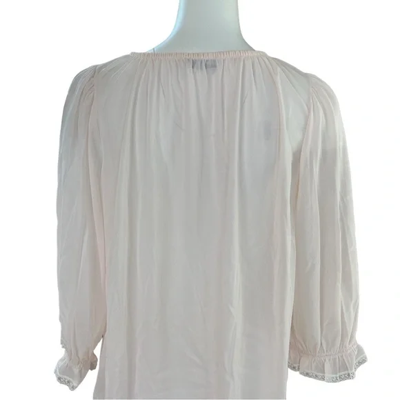 Miss Elaine Vintage ILGWU Pink Nylon Floral Embroidered Nightgown Small S - Picture 6 of 10